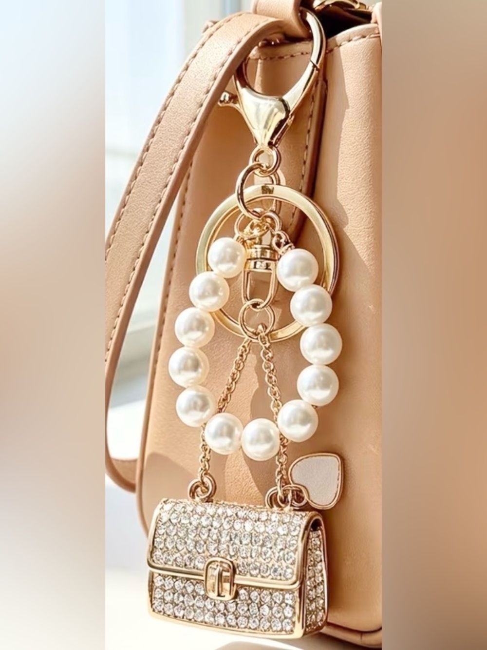 NEW Gold,Pearl & Rhinestone Bag/Purse Charm